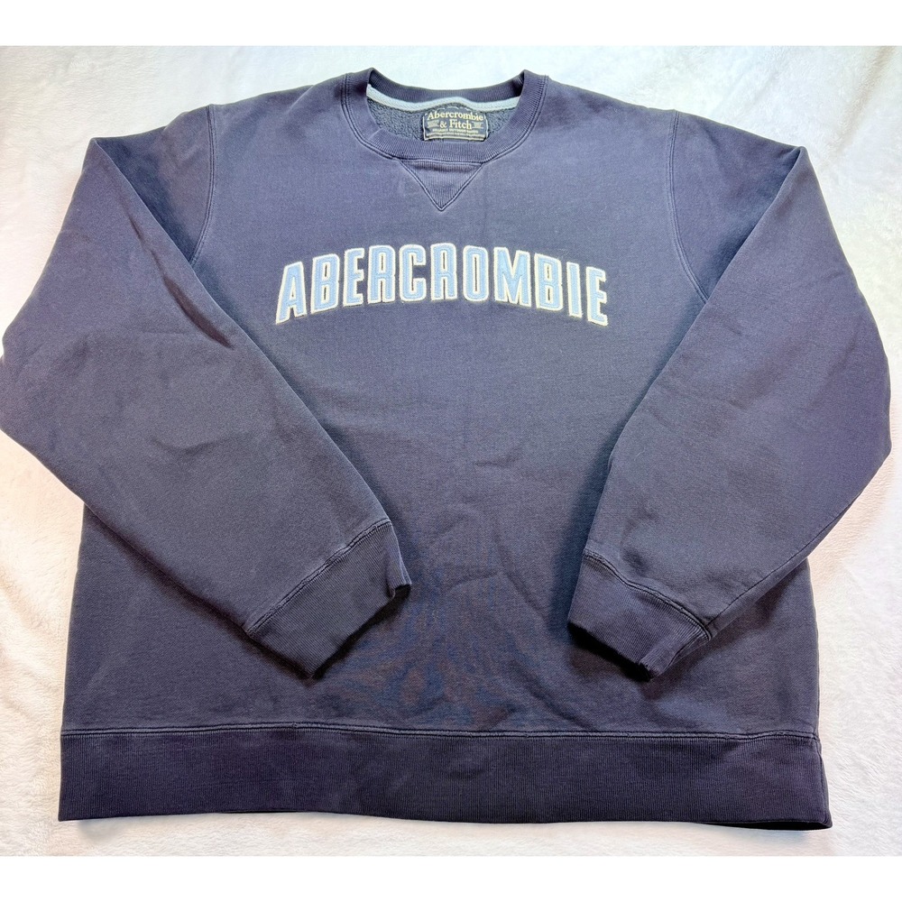 Vtg Abercrombie & Fitch Y2K Navy Sweatshirt Spellout Mens XL Pullover Crewneck